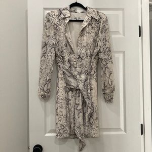 Cream print dress with front tie